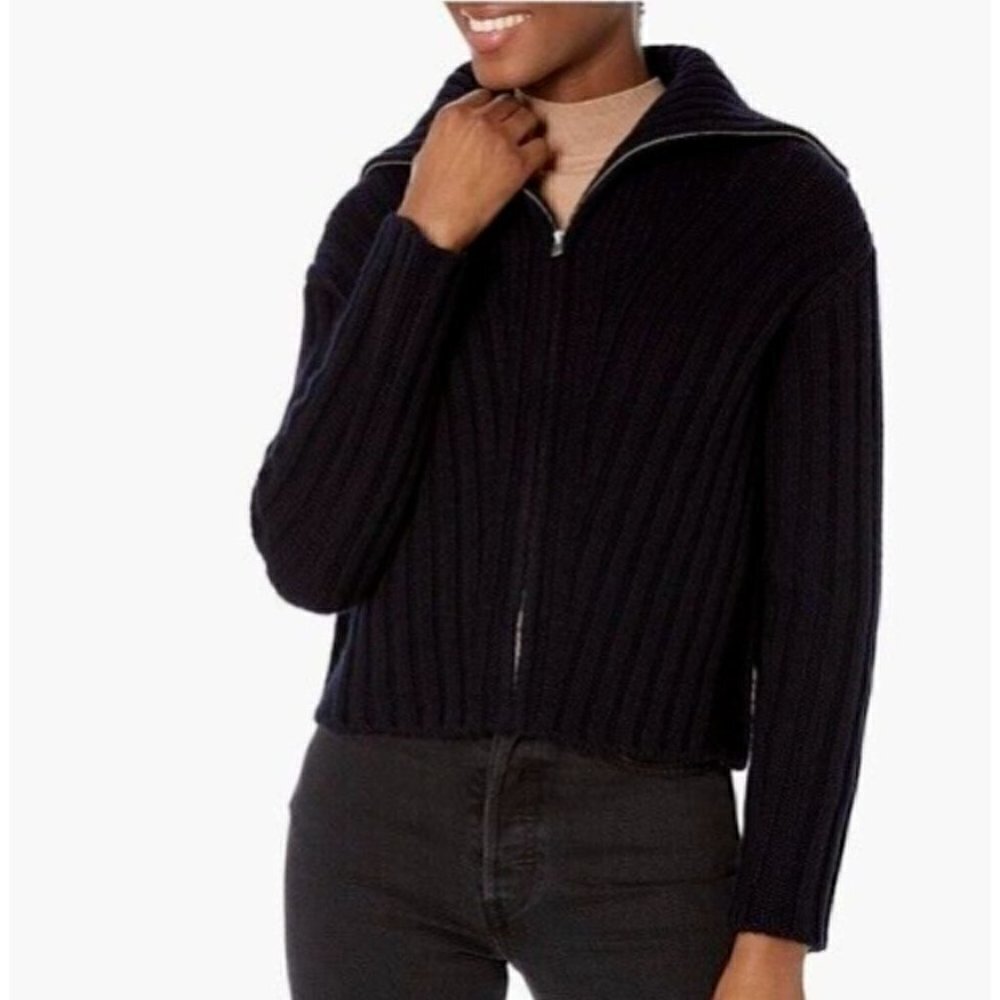 NWT Vince. Size XXS Rib Transfer Full Zip Wool/Cashmere Sweater Navy MSRP $475
